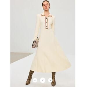 Commense Contrast Trim Collared Midi Dress Sz S